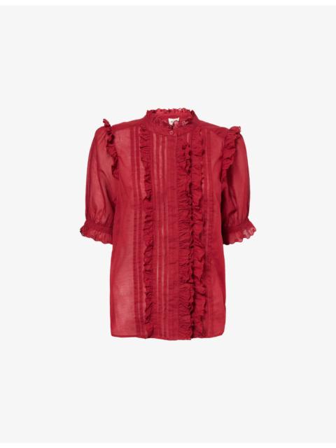 ME+EM Ruffle-Trim Broderie Cotton Blouse