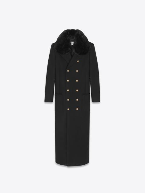 long double-breasted coat in wool gabardine
