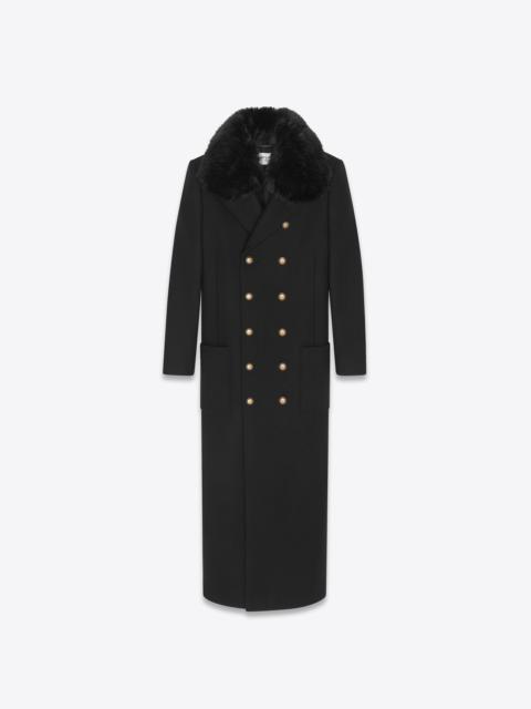 SAINT LAURENT long double-breasted coat in wool gabardine