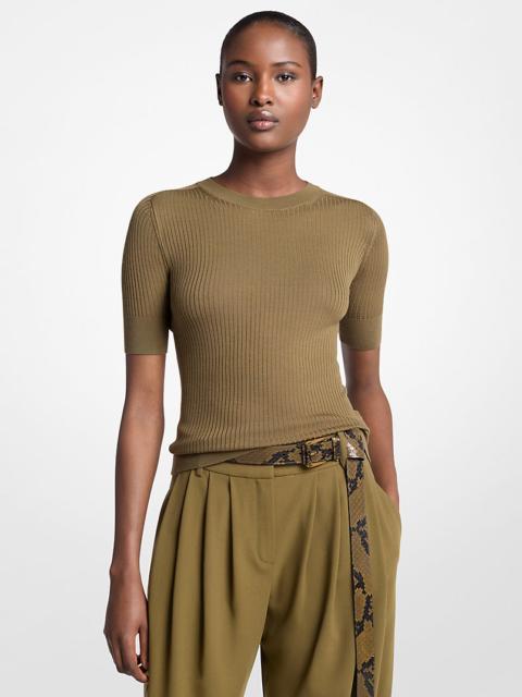 MICHAEL KORS COLLECTION Ribbed Wool Elbow-Sleeve Sweater