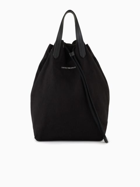 EMPORIO ARMANI Drawstring canvas sack bag with shoulder strap