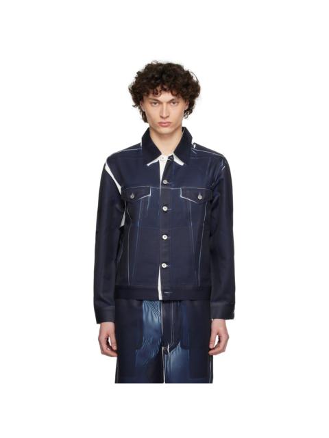 Comme des Garçons SHIRT Navy Overprint Trucker Jacket