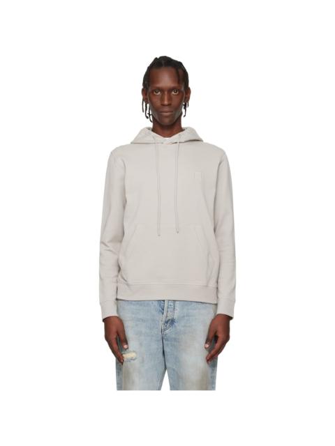 BOSS Gray Logo Patch Cotton-Terry Hoodie