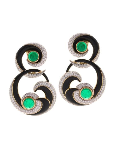 DAVID WEBB Emerald Black Great Waves Earrings