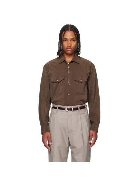 Lemaire Brown Convertible Collar Shirt