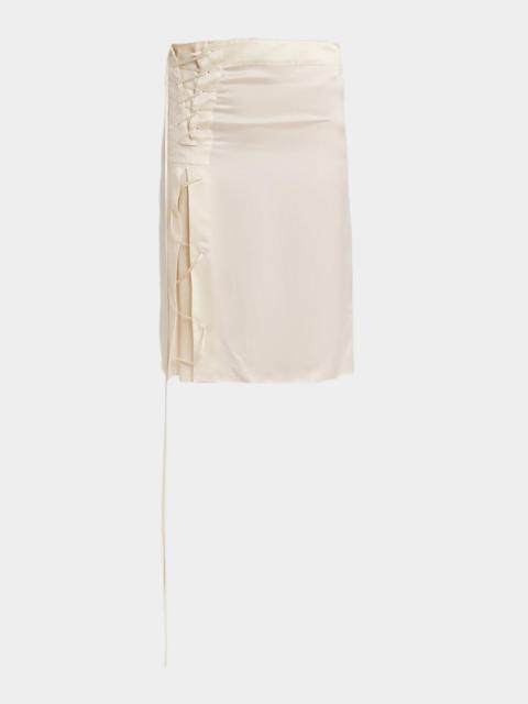 FERRAGAMO Lace-Up Satin Knee-Length Skirt