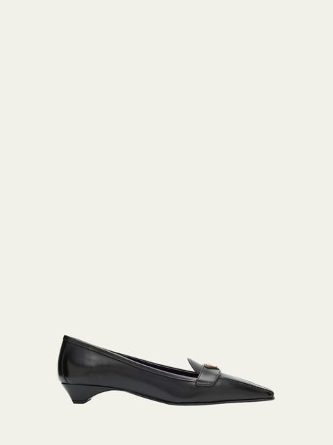 Prada Leather Triangle Logo Pointed-Toe Pumps