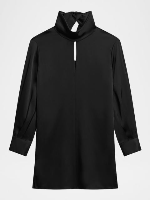 Long-Sleeve Tie-Back Satin Dress