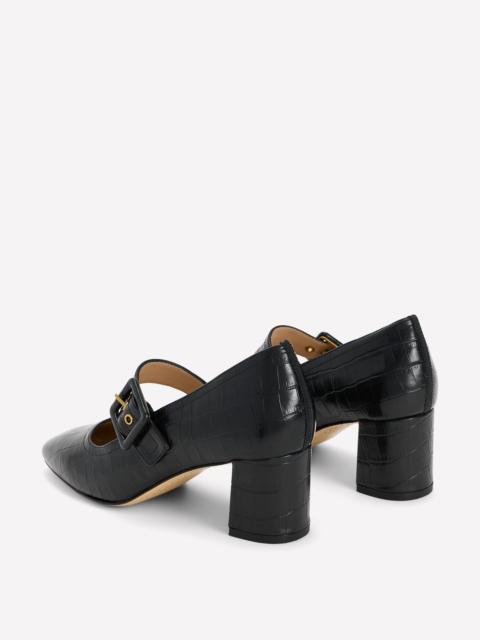 BODEN Buckle Strap Block Heels-Black Croc Embossed