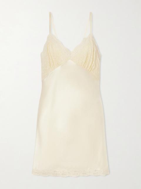 SAINT LAURENT Lace-trimmed Satin-satin Mini Dress