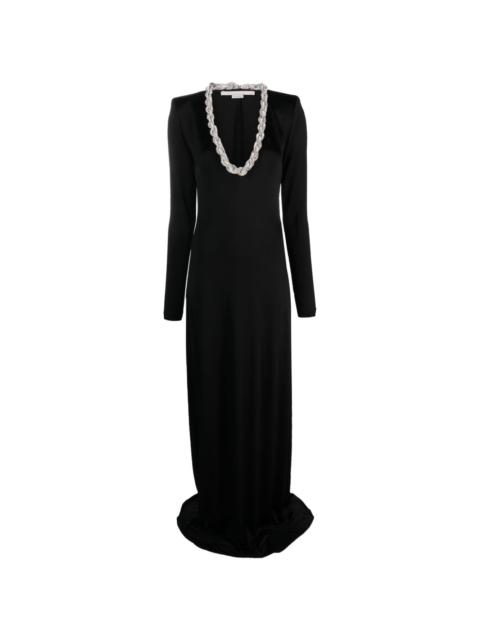 crystal-embellished long-sleeve gown