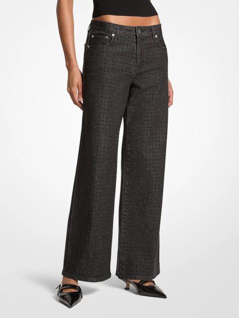 MICHAEL KORS Studded Stretch Denim Wide-Leg Jeans