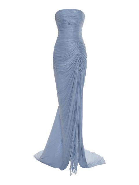 MARMAR HALIM Gathered Capelet Detailed Gown light blue