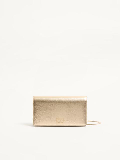 Valentino VLOGO SIGNATURE MINI SHOULDER BAG IN LAMINATED GRAINY CALFSKIN WITH JEWEL LOGO