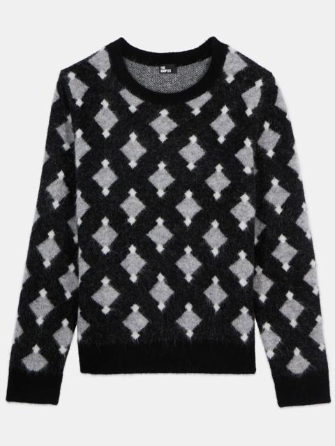 The Kooples BLACK AND GREY WOOL AND ALPACA DIAMOND SWEATER