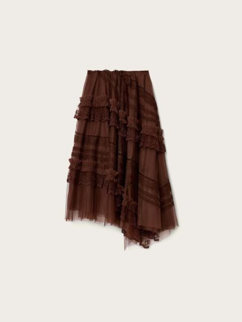 ALLSAINTS JEN TIERED LACE TEXTILE MIDI SKIRT