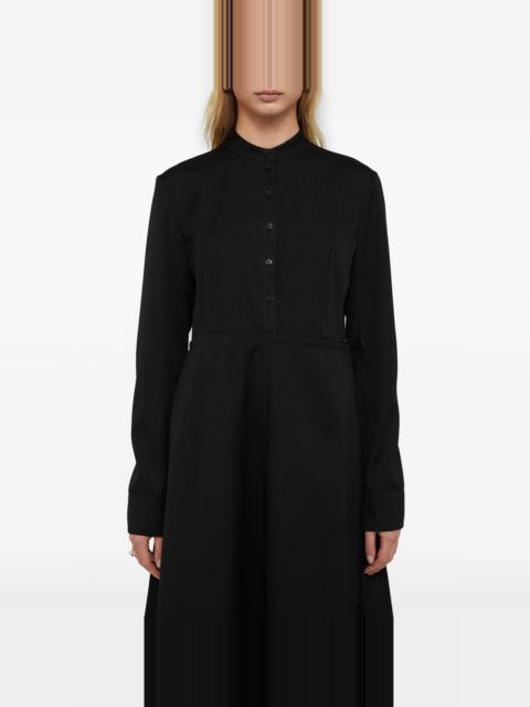 wrapover-panel virgin wool shirtdress