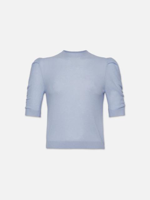 Ruched Sleeve Cashmere Sweater in Light Blue