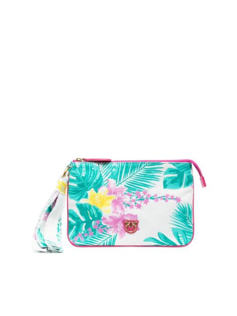 PINKO tassel tropical-print canvas clutch bag