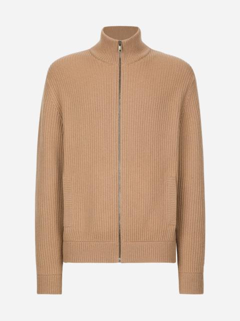 Zip-up cashmere sweatshirt with high neck