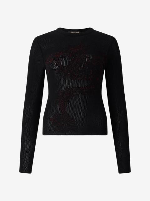 Roberto Cavalli Micro-Openwork Sweater With Dragon