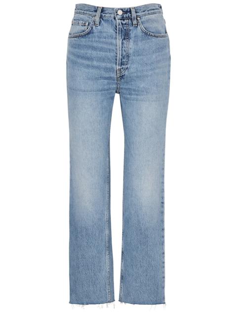 Blue cropped straight-leg jeans