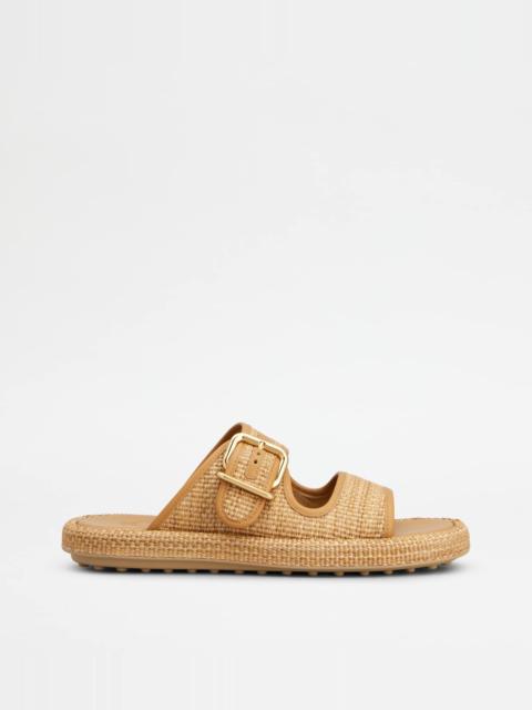 Tod's SANDALS IN RAFFIA AND LEATHER - BEIGE