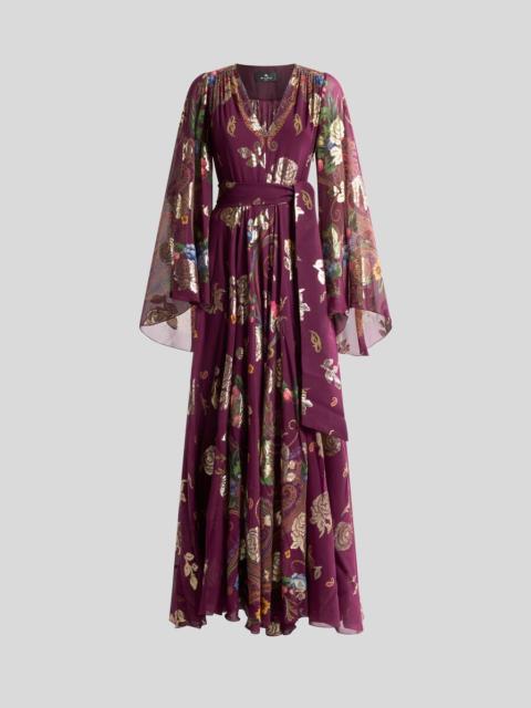 Etro LONG SILK DRESS WITH PLACED FLORAL PAISLEY PRINT