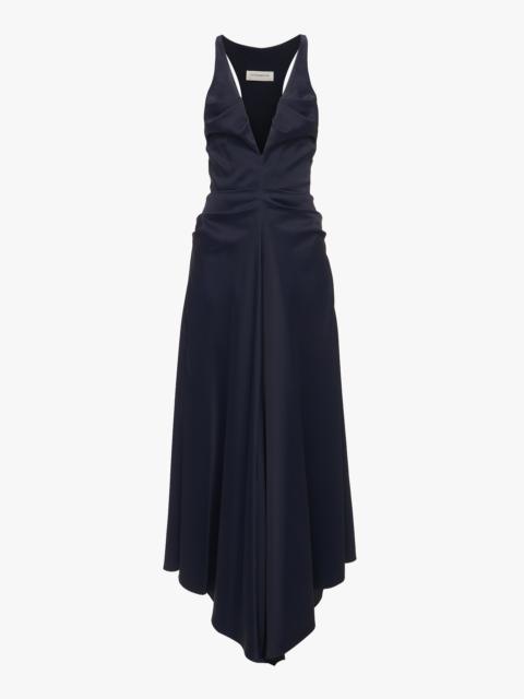 Victoria Beckham Gathered Racer Back Dress In Ink Blue