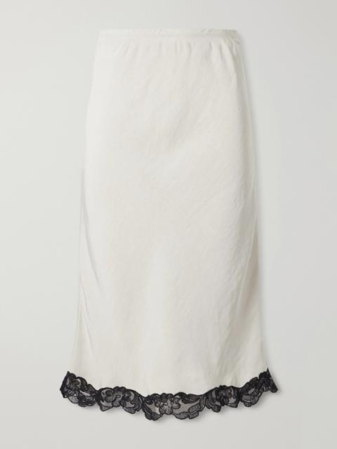 MARIA McMANUS Lace-trimmed Satin Midi Skirt