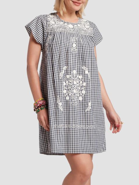 FRANCES VALENTINE Women's Camila Floral-Embroidered Gingham Cotton Poplin Minidress - Navy Oyster