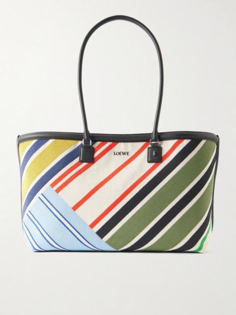 Loewe Verano Logo-Embroidered Striped Leather-Trimmed Canvas Tote