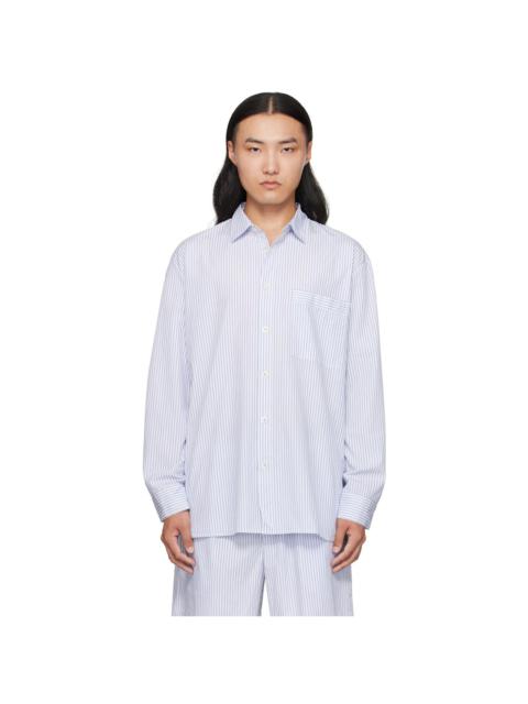 TEKLA White & Blue Poplin Long-Sleeved Pyjama Shirt