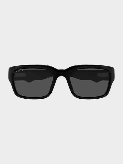 GUCCI Men's Logo Acetate and Nylon Rectangle Sunglasses