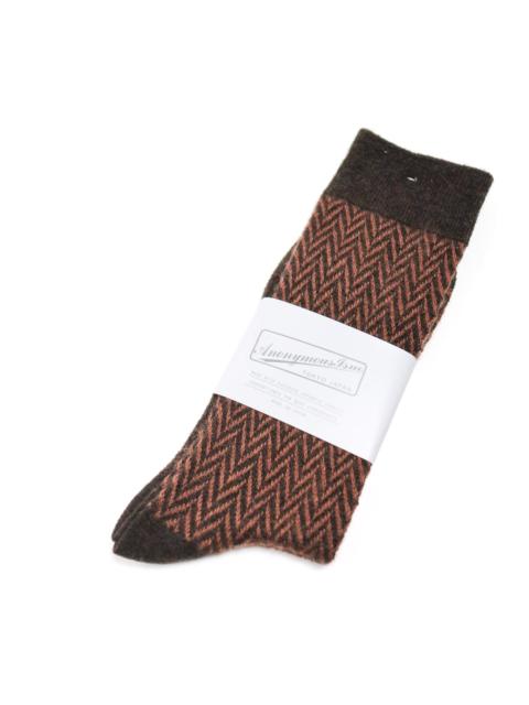 ANONYMOUSISM Wool Herringbone Crew Sock Brown