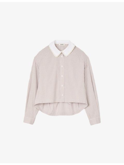 Sandro Contrast-Collar Long-Sleeve Checked Flannel Shirt