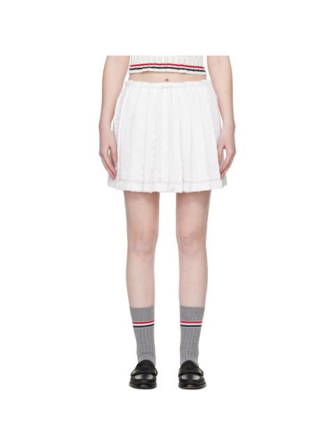 Thom Browne White Eyelash Tweed Drawstring Pleated Miniskirt