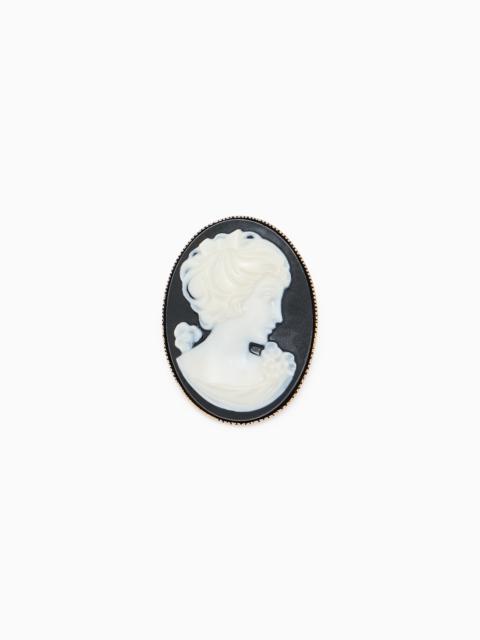 EMPORIO ARMANI BROOCH WITH A VINTAGE-STYLE OVAL CAMEO AND FEMALE PROFILE