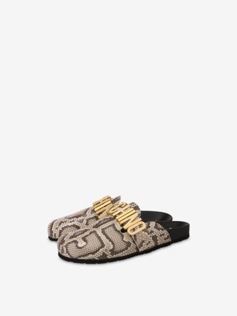 Moschino PYTHON-PRINT MULES WITH LOGO LETTERING