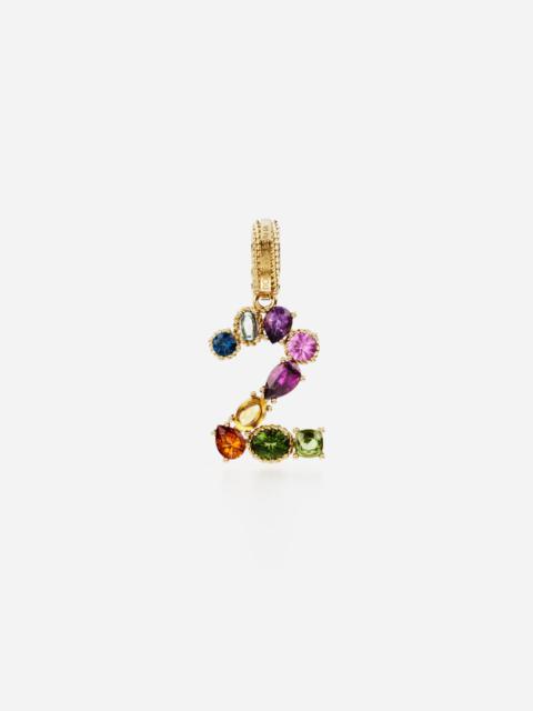18 kt yellow gold rainbow pendant  with multicolor finegemstones representing number 2