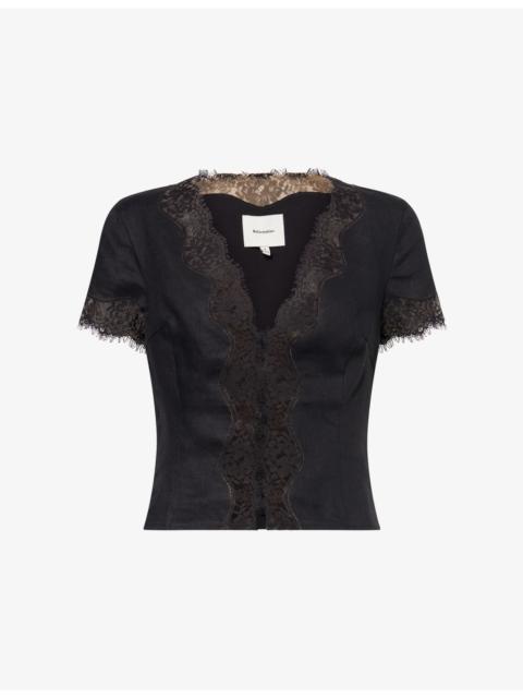 Reformation Brynn Lace-Trim Linen Top