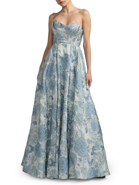 MAC DUGGAL Women's Floral Brocade Strapless Fit-&-Flare Gown - Seafoam