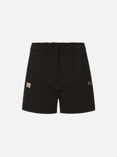 EVISU SEAGULL EMBROIDERED WOOL SHORTS