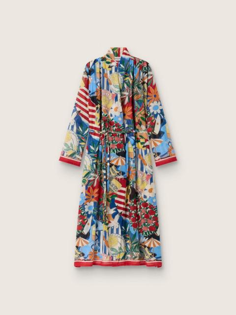 Golden Goose Women's kaftan dress in ecru cotton voile with multicolor print