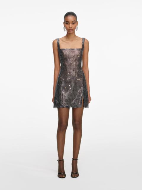self-portrait Gunmetal Rhinestone Mesh Mini Dress