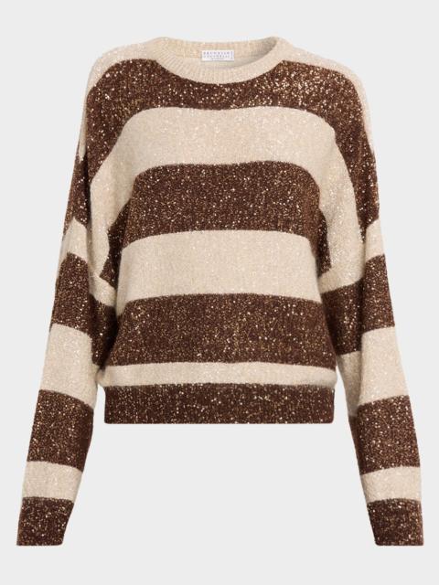 Brunello Cucinelli Micro Sequin Relaxed Striped Sweater