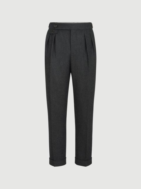 Brunello Cucinelli Virgin wool flannel trousers in twisted cotton gabardine with double pleats and waist tabs