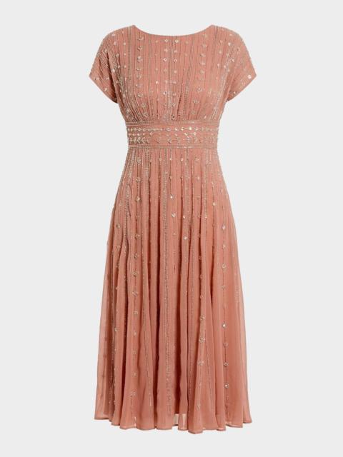 MAC DUGGAL Beaded Chiffon Midi Dress