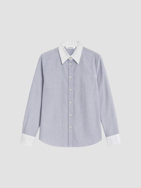GOOD AMERICAN Women's The Oxford Contrast Shirt - Slate Blue Stripe