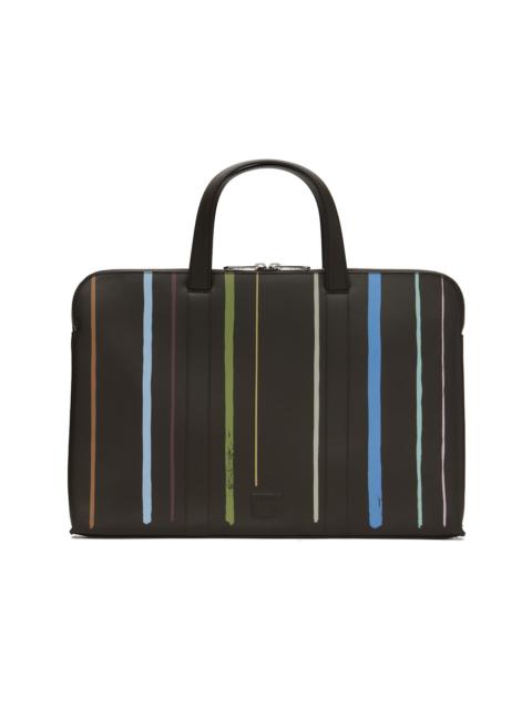 Paul Smith Brown 'Painted Stripe' Slim Leather Folio Briefcase